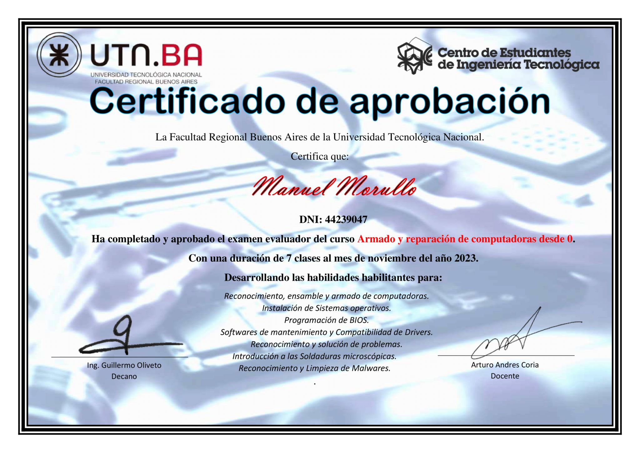 Certificado de Armado y Reparación de Computadoras