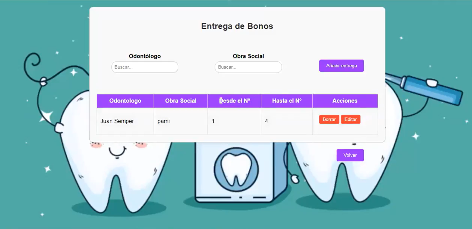 Captura de pantalla de la interfaz de entrega de bonos.