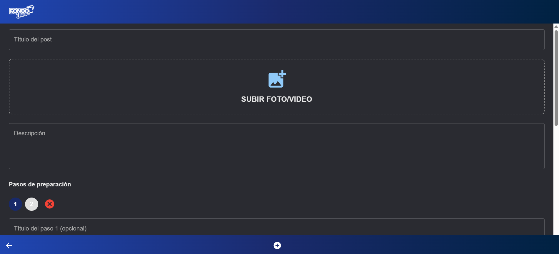 Captura de pantalla de la sección para cargar una receta