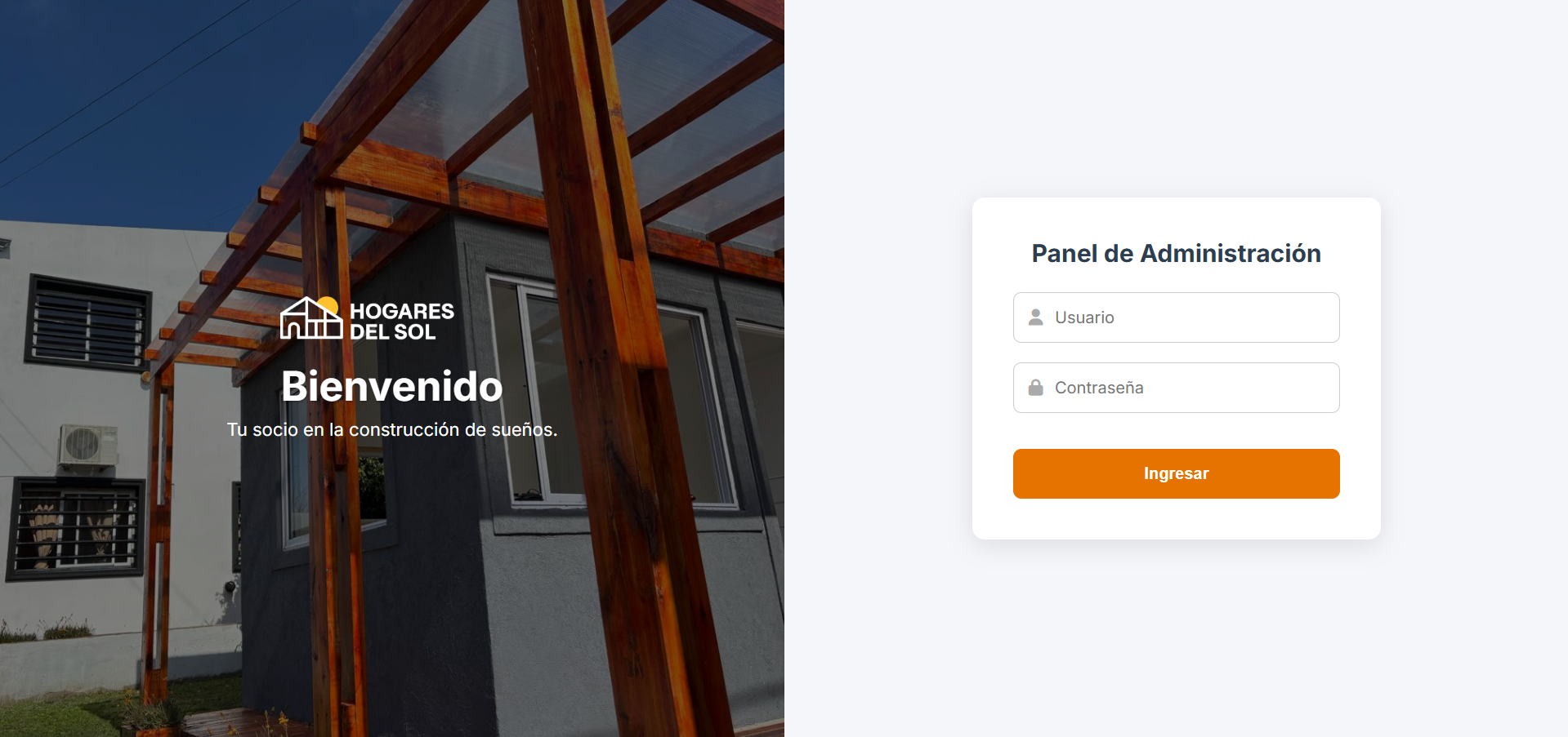Captura de pantalla de la sección login de administración