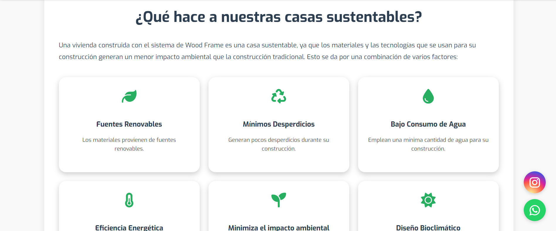 Captura de pantalla de la sección de casas sustentables
