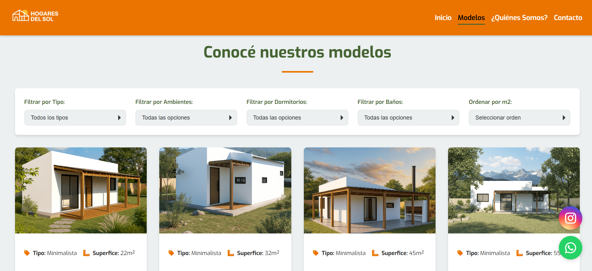 Captura de pantalla de los modelos de casas.
