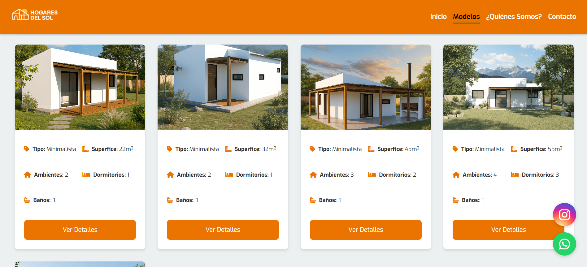 Captura de pantalla de los modelos de casas.