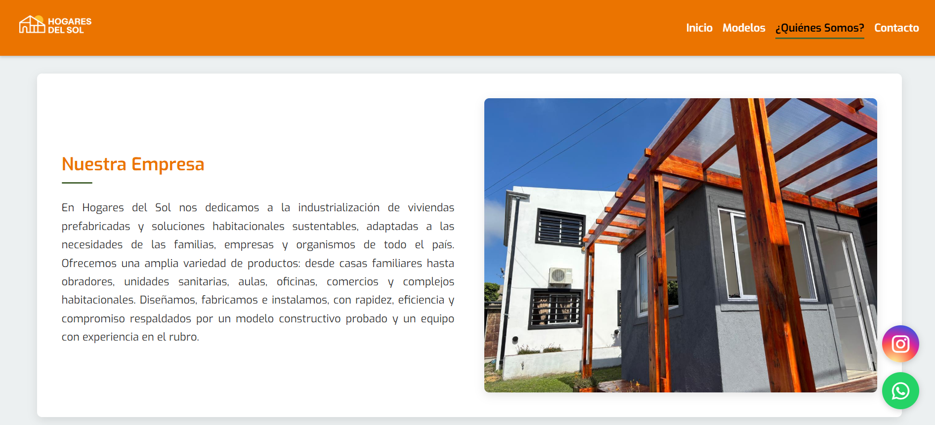 Captura de pantalla de la sección quienes somos.