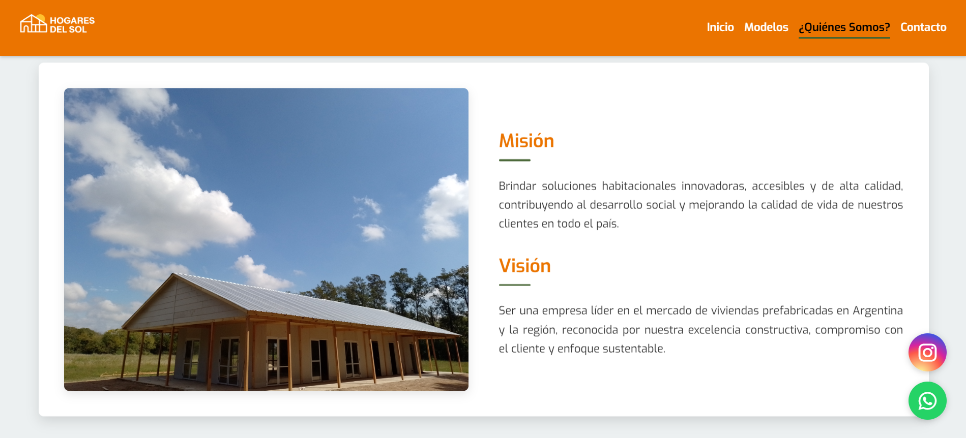 Captura de pantalla de la sección quienes somos.