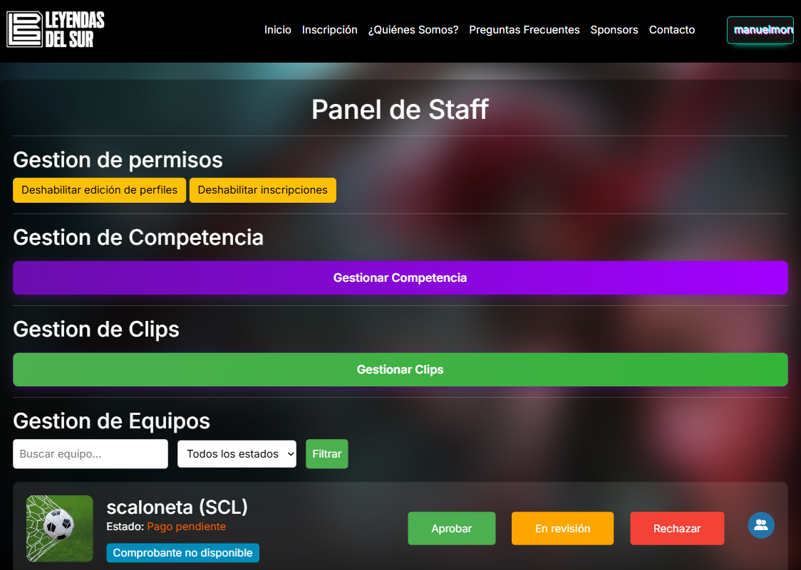 Captura de pantalla de seguimiento del torneo.