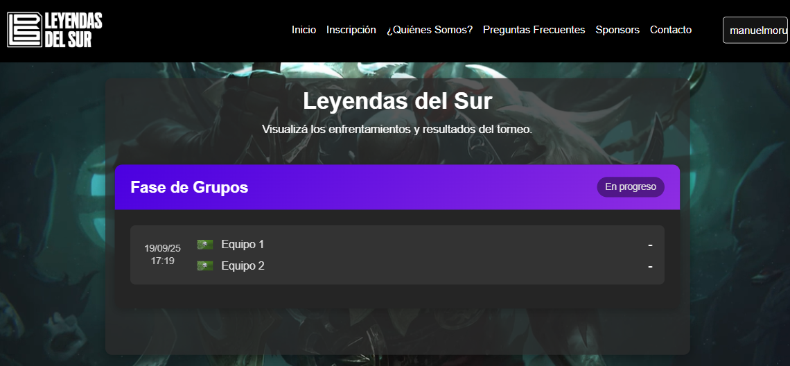 Captura de pantalla de seguimiento del torneo.