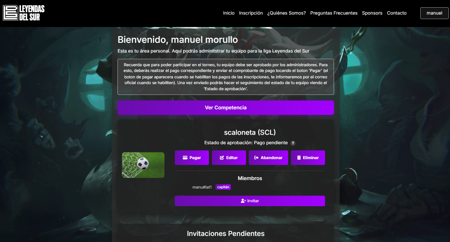 Captura de pantalla de home del usuario.