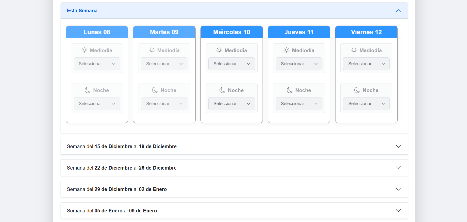 Captura de pantalla del home del usuario.