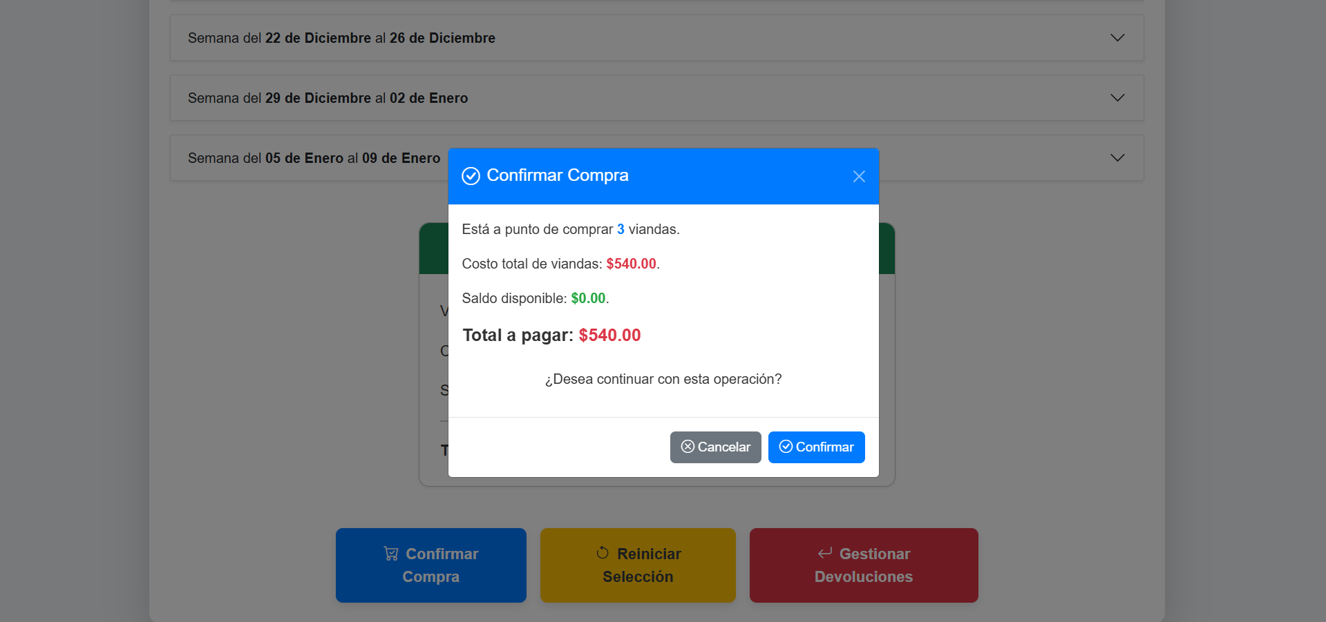 Captura de pantalla del home del usuario.
