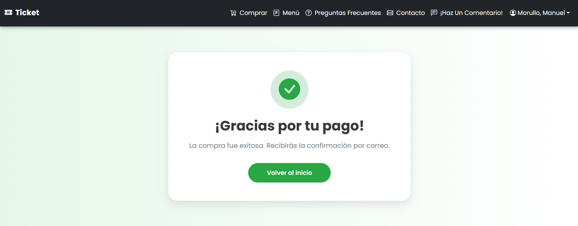Captura de pantalla del pago exitoso.