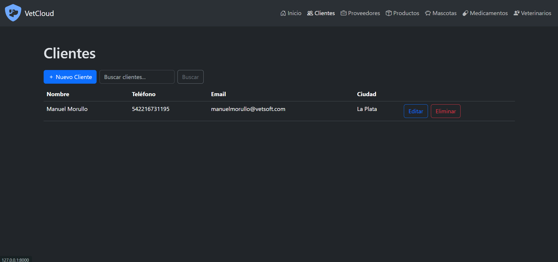 Captura de pantalla de la interfaz de clientes.